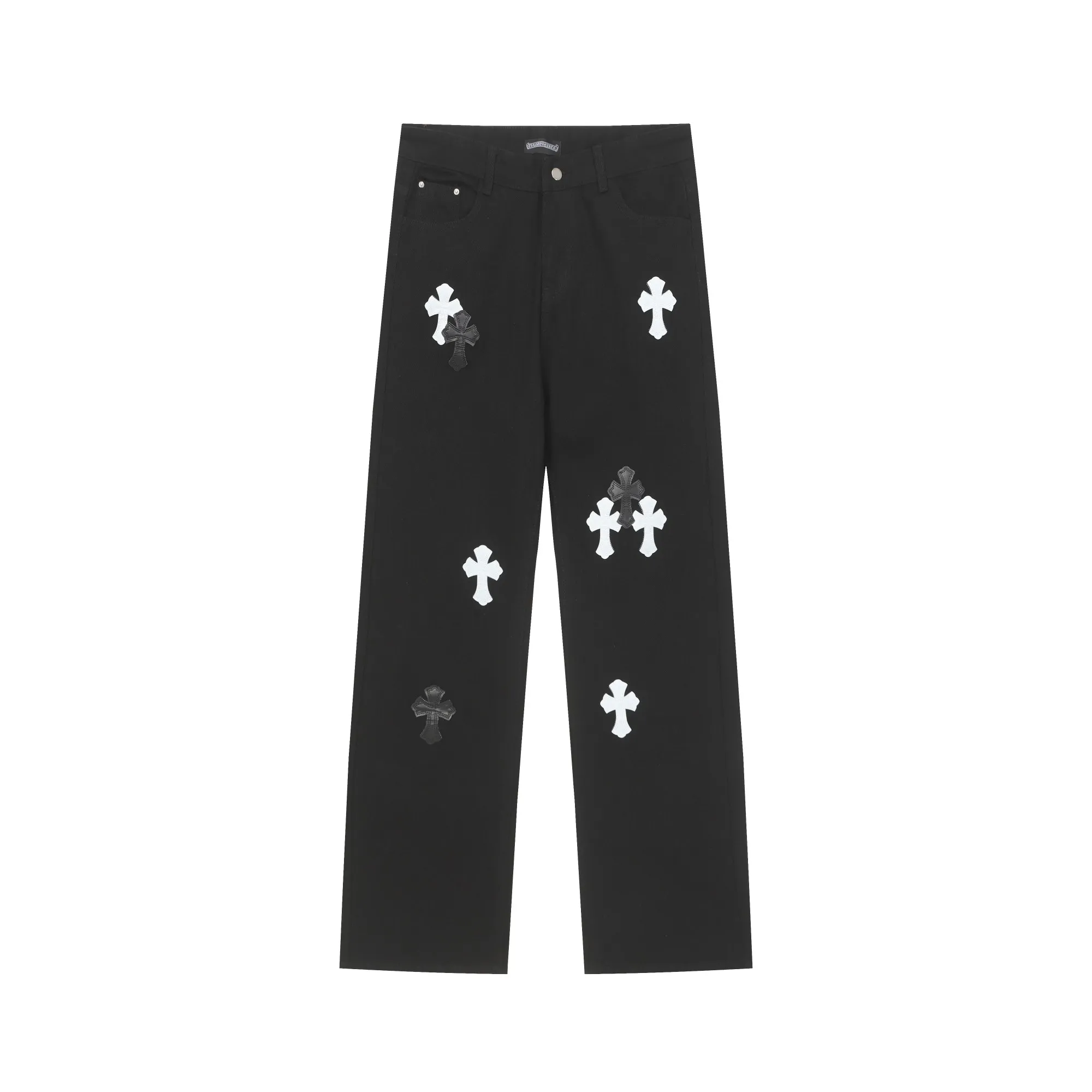 P280 -Chrome Hearts/Chrome Hearts 25ss classic colored leather cross washed color fabric unisex denim trousers -Vibe style straight stacked god-level version -Carbon fine bias denim color fabric -Old vintage complete set of hardware - Chrome Hearts high version uses high-ounce custom fabrics, fermentation washing and soft color fixation, soft and thick to wear. The details are all made by hand-polished craftsmanship. All-over jacquard fabrics. Unique design style. Create a full retro feel through multiple processes Niche unique non-contrasting shirt. Customized distressed spray-painted buttons. Craftsmanship in every detail. Color: Picture color. Size: 28-36.
